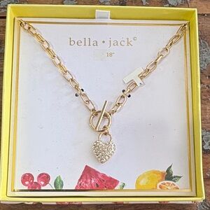Bella Jack Gold Rhinestone Heart Pendant Necklace in Gift Box